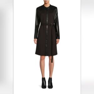Calvin Klein Band Collar Belted Shirt Dress